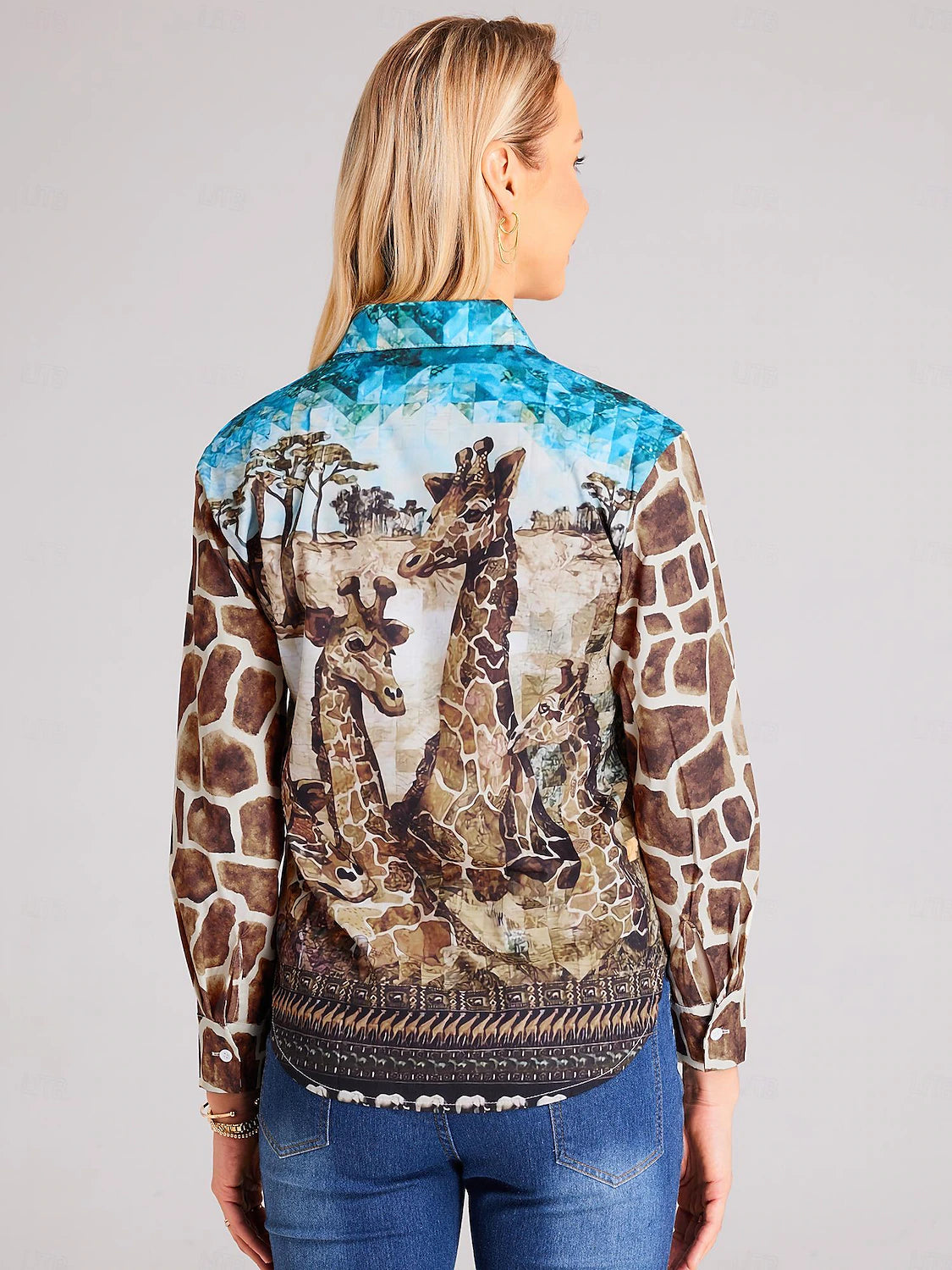 Women's Shirt Blouse Brown Animal Giraffe Button Print Long Sleeve Daily Weekend Basic Shirt Collar Regular S