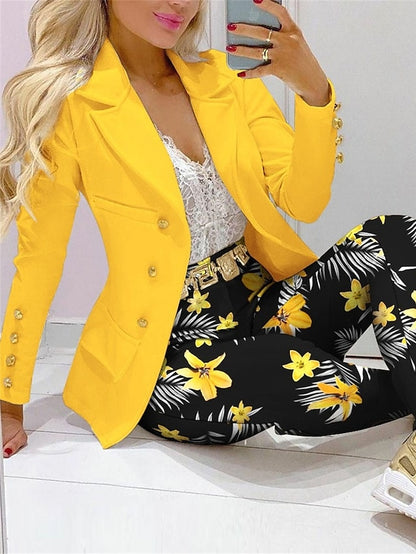 Women's Suits Office Work Daily Wear Spring Fall Regular Coat Regular Fit Thermal Warm Windproof Breathable Stylish Contemporary Modern Style Jacket Long Sleeve Floral Tie Dye Print White Yellow Pink - LuckyFash™