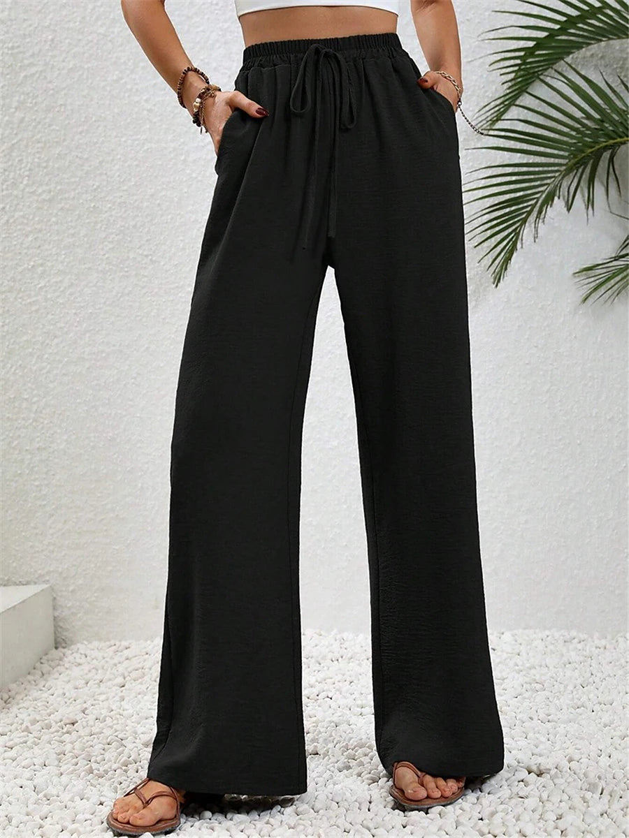 Women's Wide Leg Polyester Plain Wine Black Streetwear High Waist Long Street Daily Wear Summer Spring