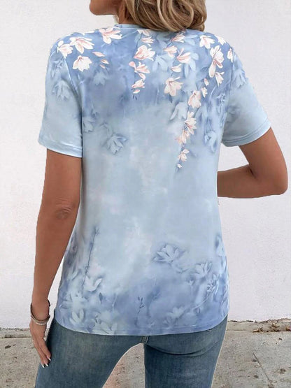 Women's T shirt Tee Floral Daily Blue Short Sleeve Stylish Casual Crew Neck Summer