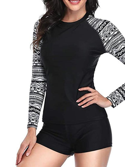 Women's Rash guard Swimsuit Two Piece Swimsuit UPF50+ Breathable Quick Dry Long Sleeve Swimwear Bathing Suit with Boy Shorts Swimming Surfing Beach Water Sports Floral Tropical Spring Summer Autumn - LuckyFash™