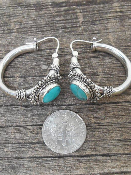 long rui  hot selling an  n fashion retro turquoise earrings boho style oval earrings - LuckyFash™