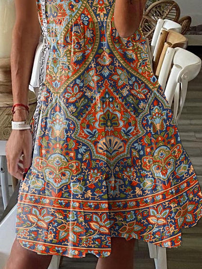 Women's Vintage Dress Casual Dress Tank Dress Floral Print U Neck Mini Dress Vintage Ethnic Date Vacation Sleeveless Summer