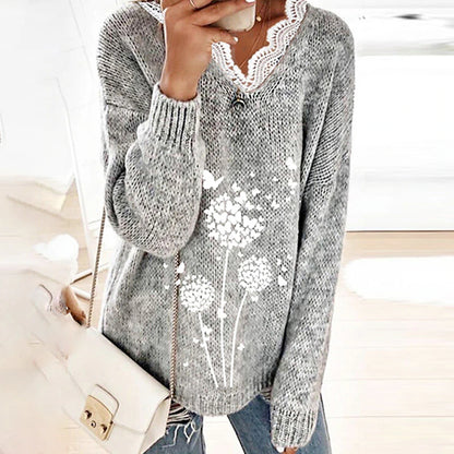 Women's Pullover Sweater Jumper V Neck Crochet Knit Rayon Knitted Lace Trims Fall Winter Outdoor Daily Going out Stylish Casual Soft Long Sleeve Butterfly Yellow Gray S M L