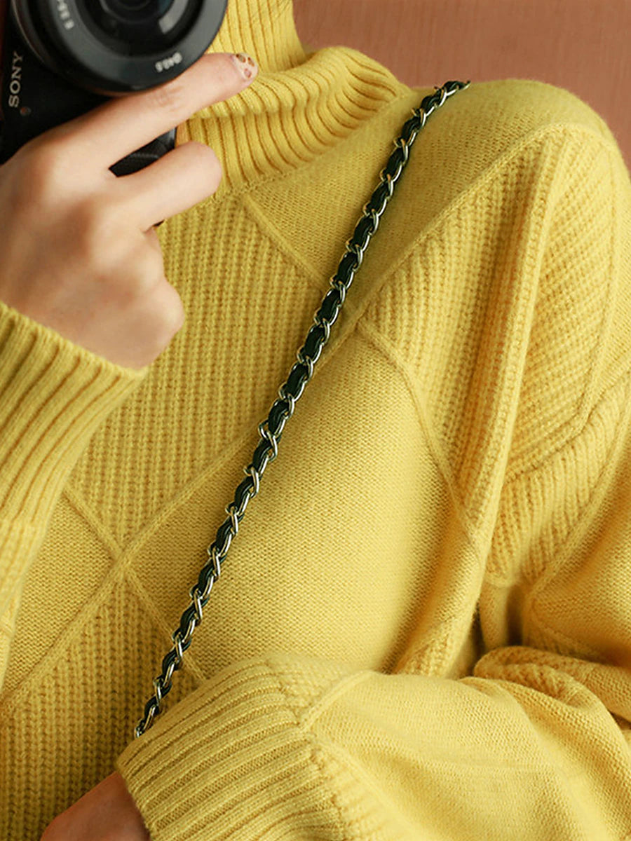 Women's Pullover Sweater Jumper Turtleneck Cable Knit Acrylic Oversized Fall Winter Regular Outdoor Daily Going out Stylish Casual Soft Long Sleeve Solid Color Black Yellow Camel S M L