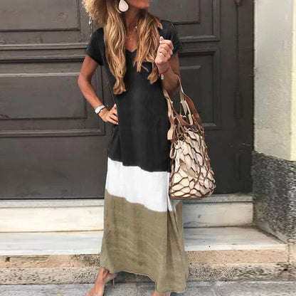 Women's T Shirt Dress Tee Dress Maxi long Dress Black Blue Gray Yellow Red Short Sleeve Color Block Patchwork Spring Summer Round Neck Casual Boom Sale Dress