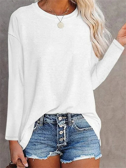 Women's T shirt Tee Plain Daily Weekend Black Long Sleeve Daily Basic Round Neck Fall & Winter