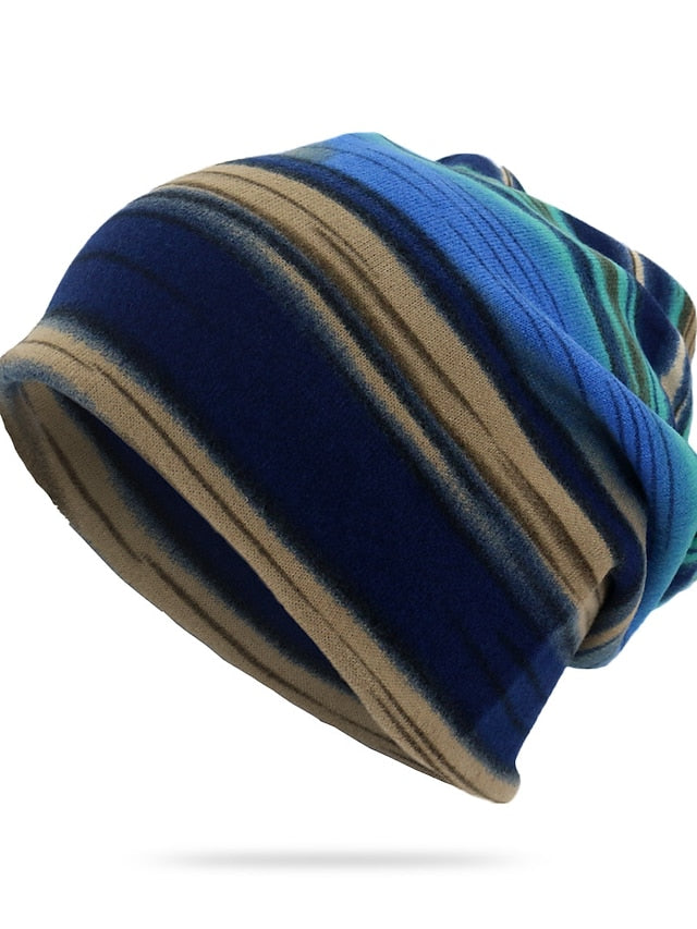 New Unisex Stripe Print Beanie Hat Women Soft Autumn Winter Warm Hat Scarf Casual Outdoor Hip Hop Cap - LuckyFash™