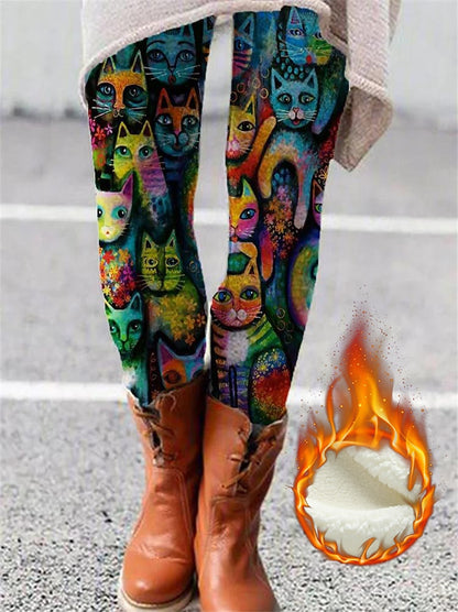 Women's Tights Normal Milk Fiber Animal Cat Colors Blue Fashion Mid Waist Full Length Halloween Daily