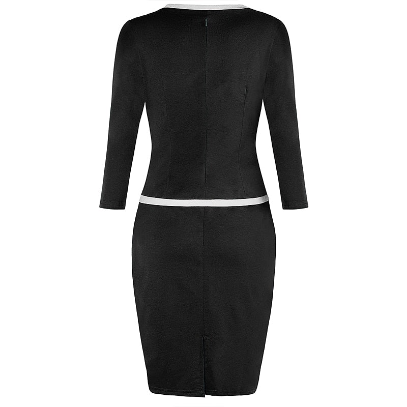 Women's Work Dress Sheath Dress Church Dress Midi Dress Black Dusty Blue 3/4 Length Sleeve Pure Color Fake two piece Spring Fall Winter Square Neck Modern Winter Dress Office Fall Dress 2023 S M L XL