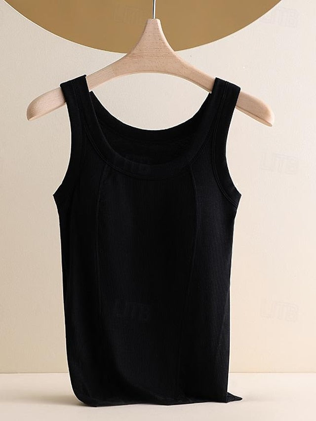 Women's Tank Top Plain Black Sleeveless Basic Crew Neck Summer