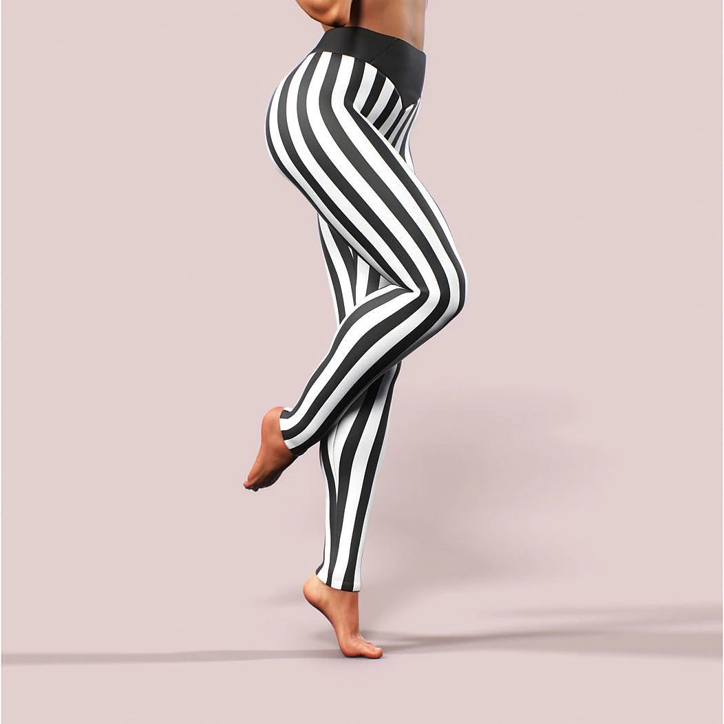 Women's Tights Normal Polyester Stripe Black Casual / Sporty Mid Waist Ankle-Length Yoga Weekend Summer Spring &  Fall