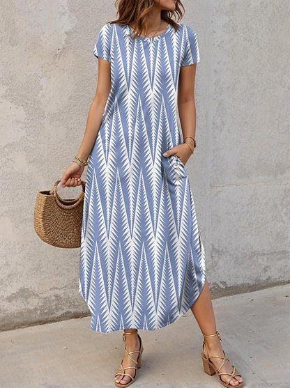 Women's Split Print Crew Neck Long Dress Maxi Dress Date Short Sleeve Summer