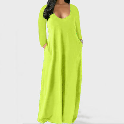 Women‘s Plus Size Curve Shift Dress Solid Color Boat Neck Long Sleeve Spring Fall Basic Casual Maxi long Dress Daily Vacation Dress