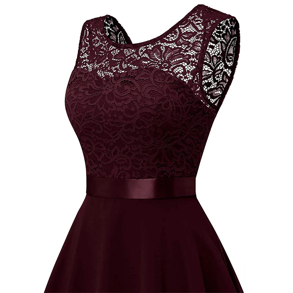 Women‘s Party Dress Lace Dress Knee Length Dress Pink Red Wine Dark Blue Red White Black Sleeveless Pure Color Lace Spring Summer Crew Neck Elegant 2022 XS S M L XL XXL XXXL