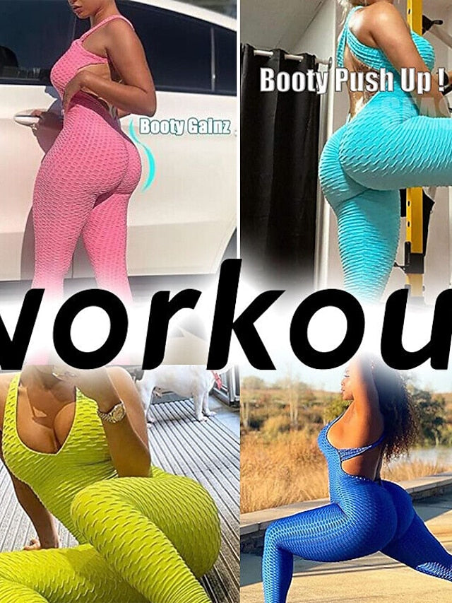Women's Onesie Workout Sets Scrunch Butt Open Back Bodysuit Romper Clothing Suit Black White Spandex Yoga Fitness Gym Workout Tummy Control Butt Lift Power Flex Sleeveless Sport Activewear High - LuckyFash™