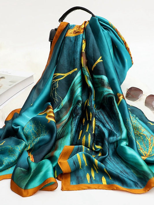 Women Silk Winter Scarf Fashion Print Lady Beach Shawl Scarves Hot Smooth Foulard Female Hijab - LuckyFash™