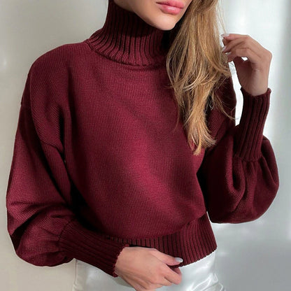 Women's Pullover Sweater Jumper Turtleneck Stand Collar Ribbed Knit Cotton Oversized Summer Fall Outdoor Daily Going out Stylish Casual Soft Long Sleeve Solid Color Black White Wine S M L