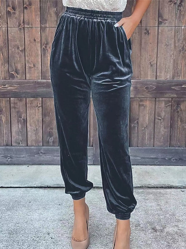 Women‘s Sweatpants Joggers Velvet Pants Trousers Full Length  Pocket Micro-elastic High Waist Fashion Streetwear Party Dark Brown Black S M Fall & Winter