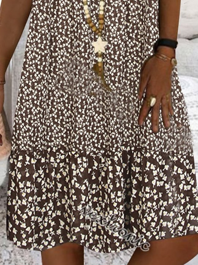Women's Casual Dress Shift Dress Midi Dress Brown Sleeveless Floral Print Spring Summer V Neck Basic Daily Weekend 2023 S M L XL XXL 3XL - LuckyFash™