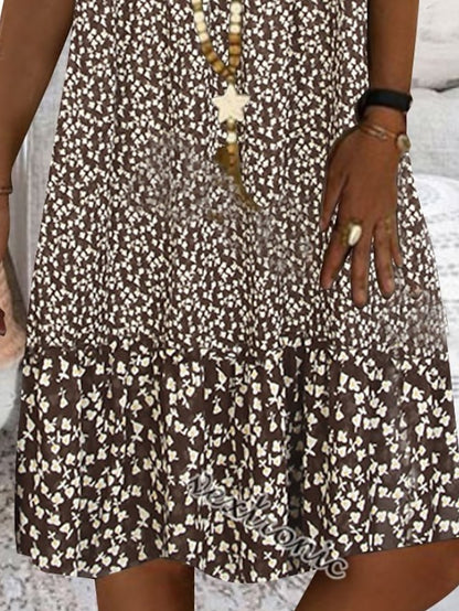 Women's Casual Dress Shift Dress Midi Dress Brown Sleeveless Floral Print Spring Summer V Neck Basic Daily Weekend 2023 S M L XL XXL 3XL - LuckyFash™