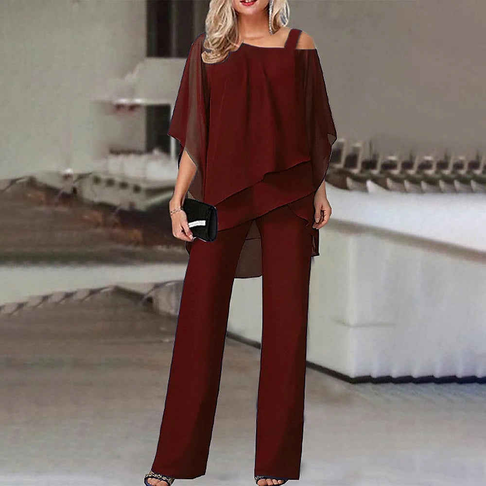 Women's Shirt Pants Sets Solid Color Casual Daily Black Short Sleeve Streetwear Daily One Shoulder Fall & Winter