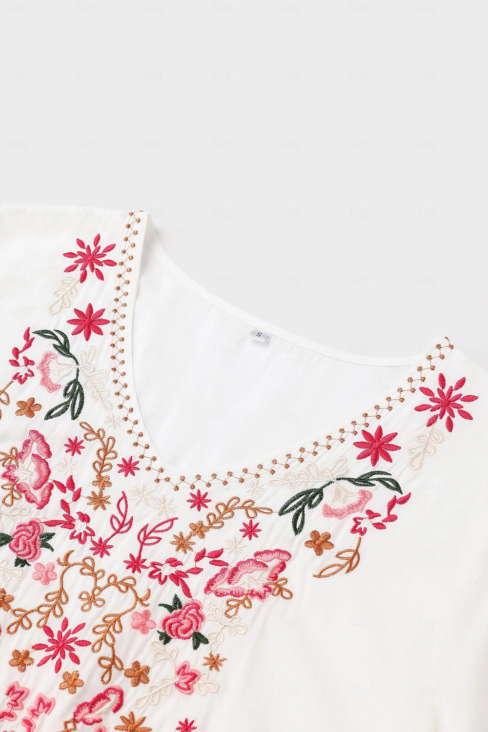 Women's Summer Tops Blouse Embroidered White 3/4 Length Sleeve V Neck Summer Spring