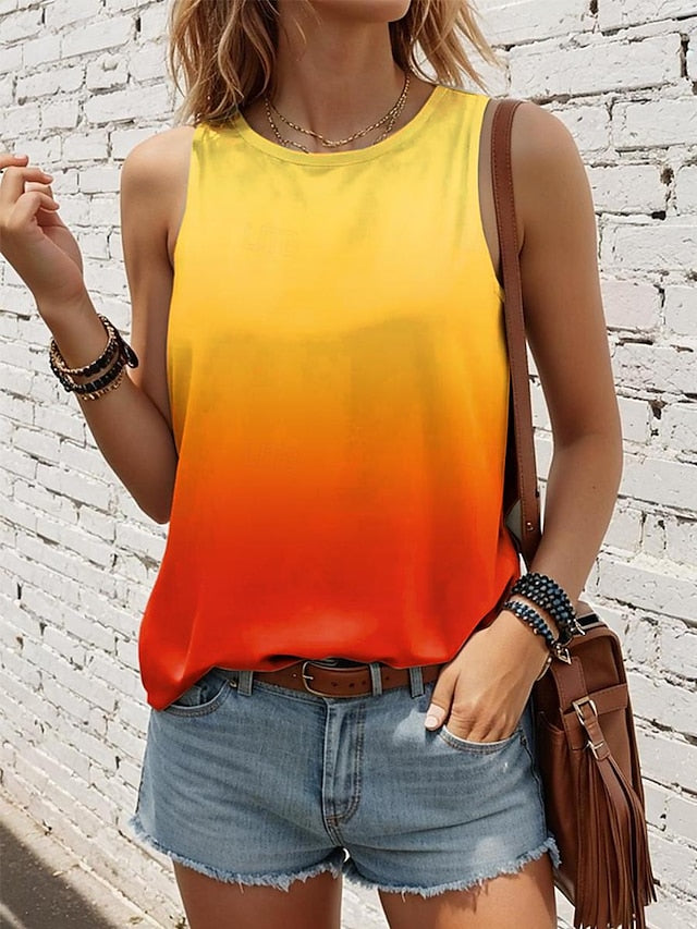 Women's Tank Top Vest Ombre Color Gradient Vacation Print Pink Sleeveless Stylish Crew Neck Summer