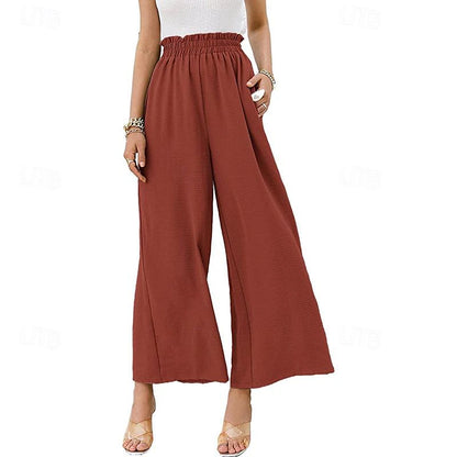 Women's Wide Leg Linen Cotton Blend Plain White Yellow Casual Daily Full Length Going out Weekend Spring & Summer