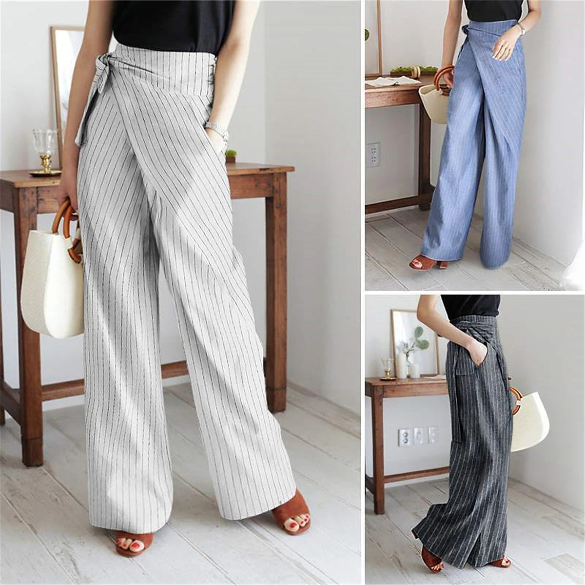 Women‘s Wide Leg Dress Pants Trousers Full Length Fashion Streetwear Street Daily White Blue S M Fall Winter