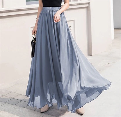 Women's Skirt Swing Work Skirts Long Skirt Maxi Skirts Chiffon Solid Colored Office / Career Daily Spring & Summer Chiffon Polyester Elegant Long Summer Black Light Green Pink Blue