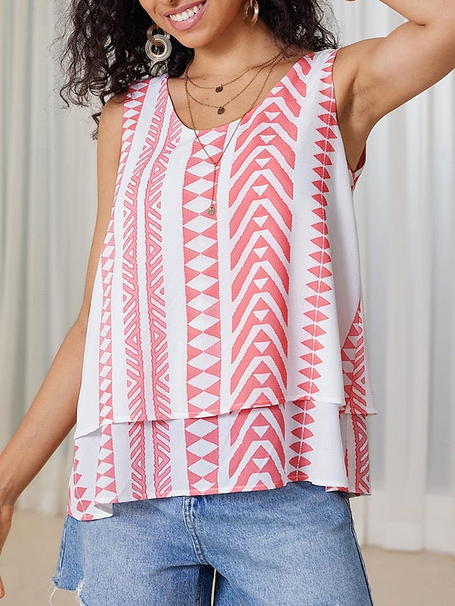 Women's Tank Top Geometric Daily Print Sleeveless Pink  Elegant Bohemia U Neck