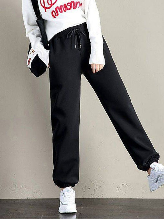 Women's Sweatpants Joggers Fleece Pants Fleece lined Pink Grey Black Mid Waist Hip-Hop Athleisure Leisure Sports Weekend Side Pockets Micro-elastic Full Length Comfort Plain S M L XL XXL - LuckyFash™