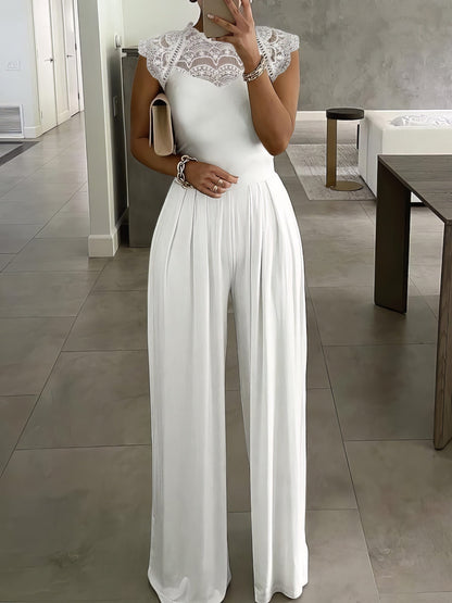 Lace-Up Round Neck Solid Jumpsuit