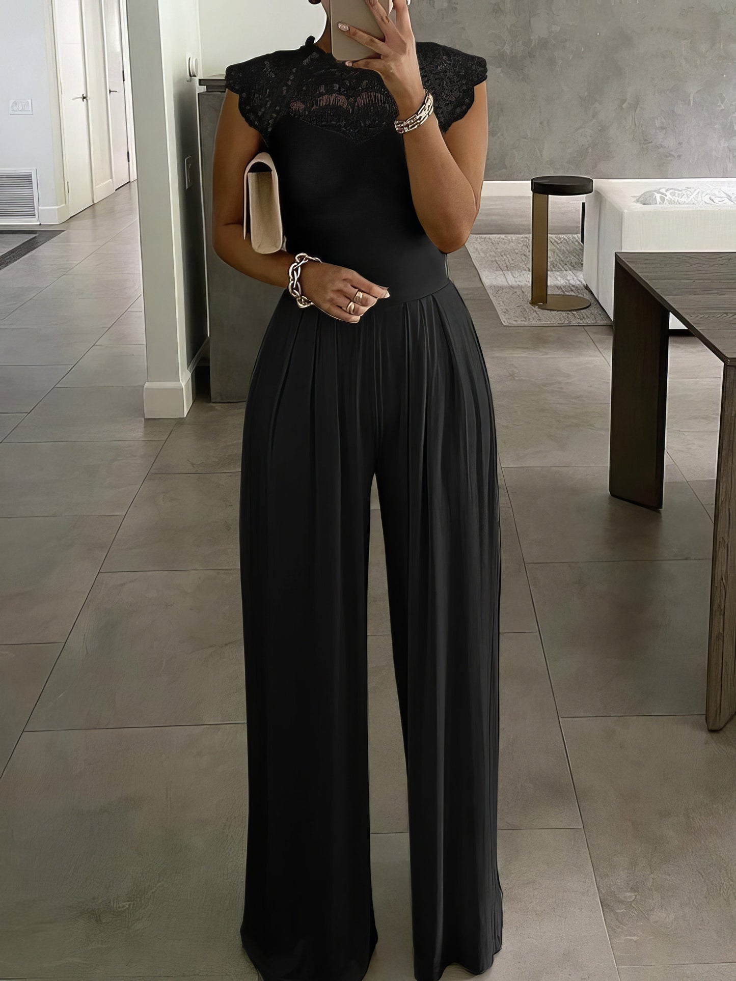 Lace-Up Round Neck Solid Jumpsuit