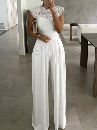 Jumpsuits - Lace-Up Round Neck Solid Jumpsuit - MsDressly