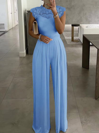 Jumpsuits - Lace-Up Round Neck Solid Jumpsuit - MsDressly