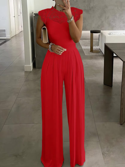 Jumpsuits - Lace-Up Round Neck Solid Jumpsuit - MsDressly