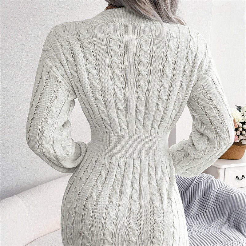 Women's Sweater Dress Jumper Dress Winter Dress Mini Dress Knitwear Fashion Classic Pure Color Winter Dress Holiday Date Fall Dress V Neck Long Sleeve Knit 2023 Loose Fit White Blue khaki S M L