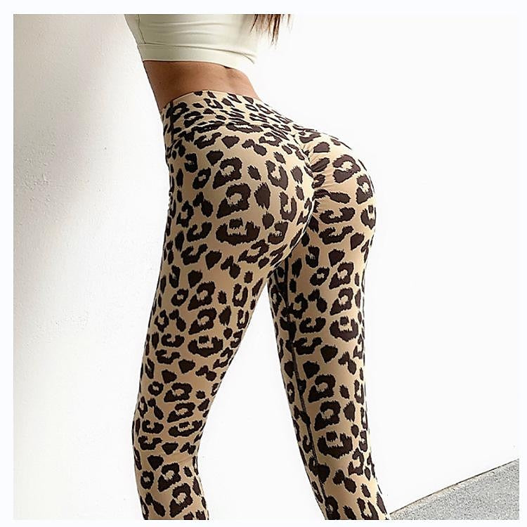 Women's Tights Polyester Leopard Black White Yoga Ankle-Length Yoga