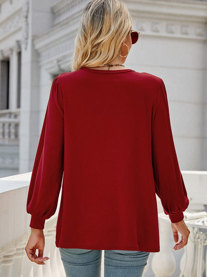 Lantern Sleeve Round Neck Long Sleeve Casual T-Shirt