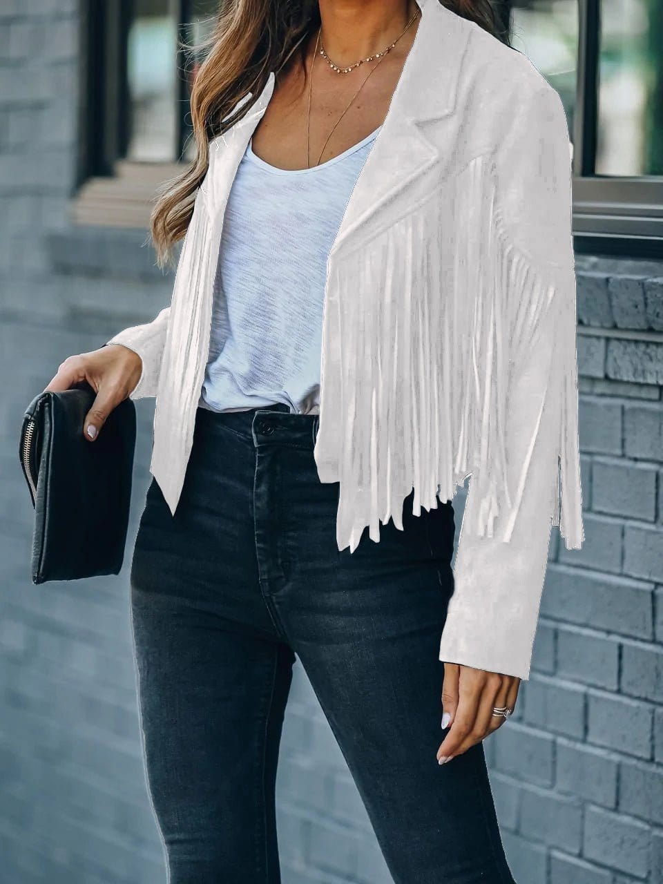 Lapel Fringe Long Sleeve Coat