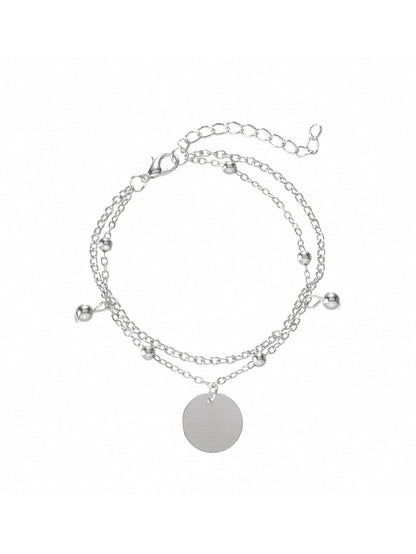 Layered Chain Fringe Tassel Charm Bracelet Set in Silver