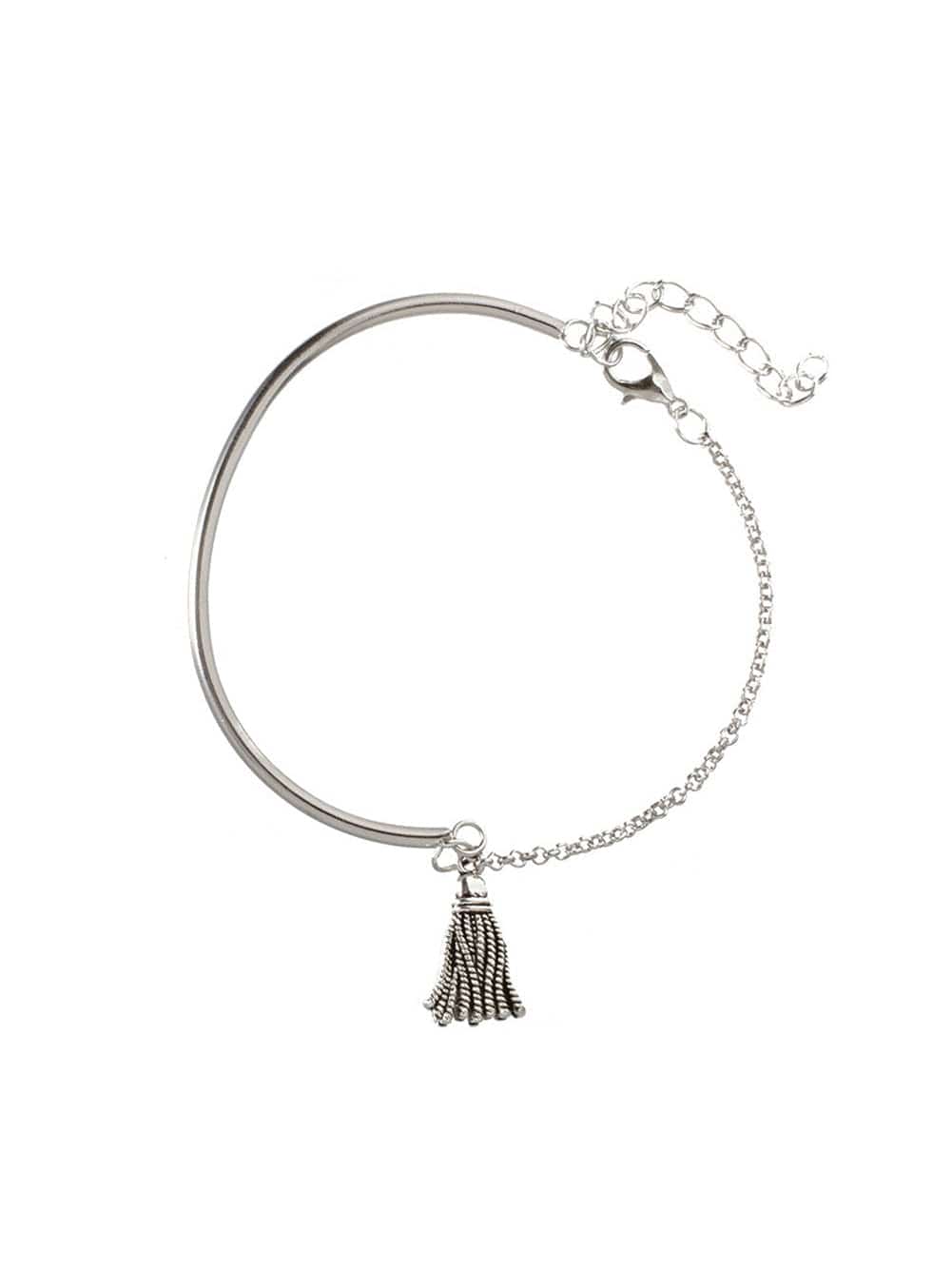 Layered Chain Fringe Tassel Charm Bracelet Set in Silver