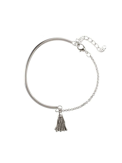 Layered Chain Fringe Tassel Charm Bracelet Set in Silver