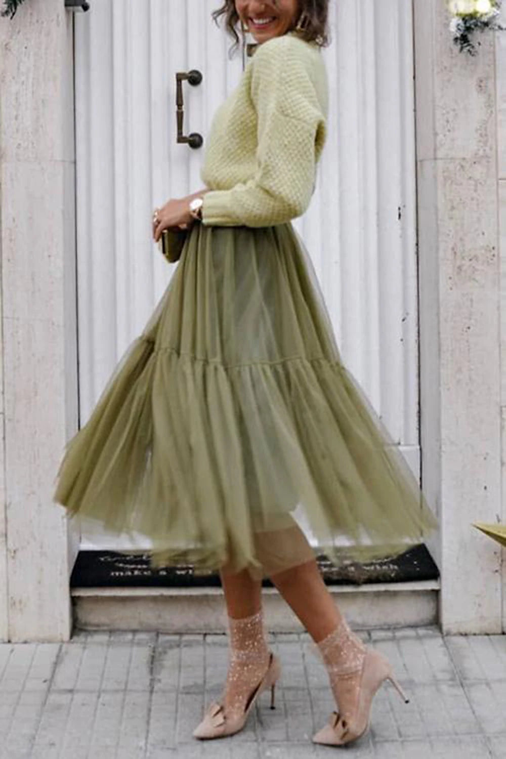 Women's Skirt Work Skirts Long Skirt Midi Skirts Patchwork Layered Tulle Solid Colored Office / Career Daily Spring & Summer Organza Fashion Summer Black White Light Green Pink