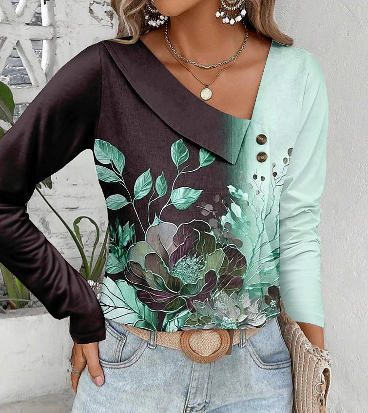 Women's Shirt Blouse Floral Casual Holiday Button Print Pink Long Sleeve Fashion V Neck Spring &  Fall