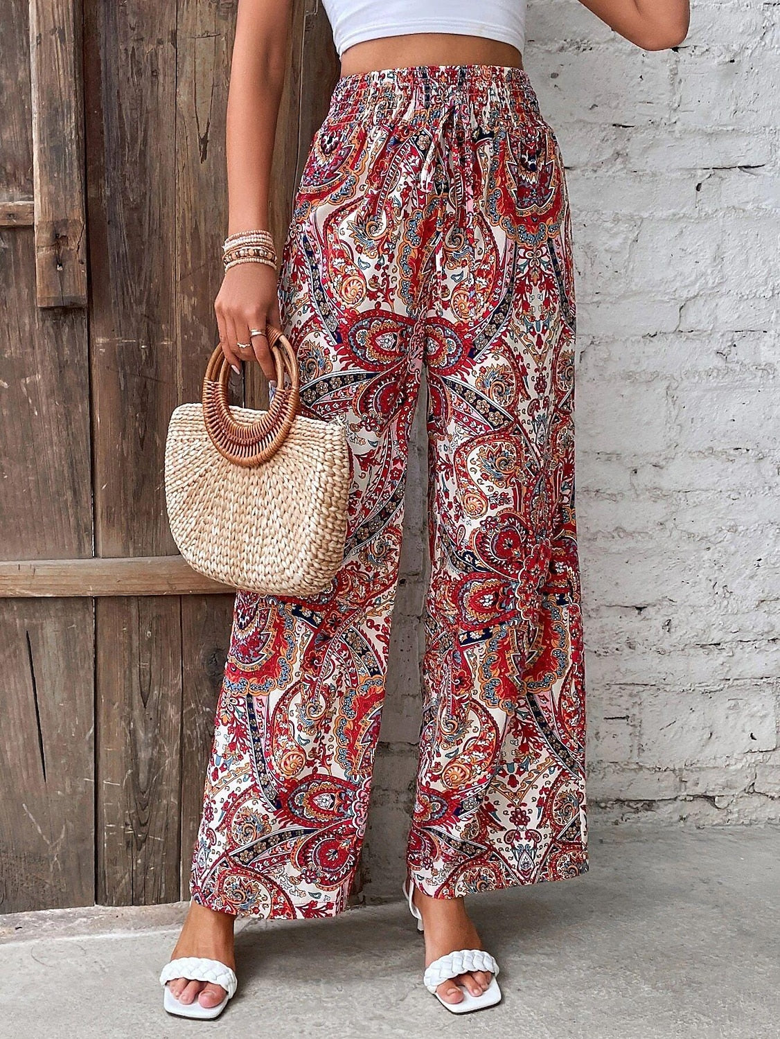 Women's Wide Leg Polyester Floral Blue Red & White Casual Daily Long Weekend Spring & Summer