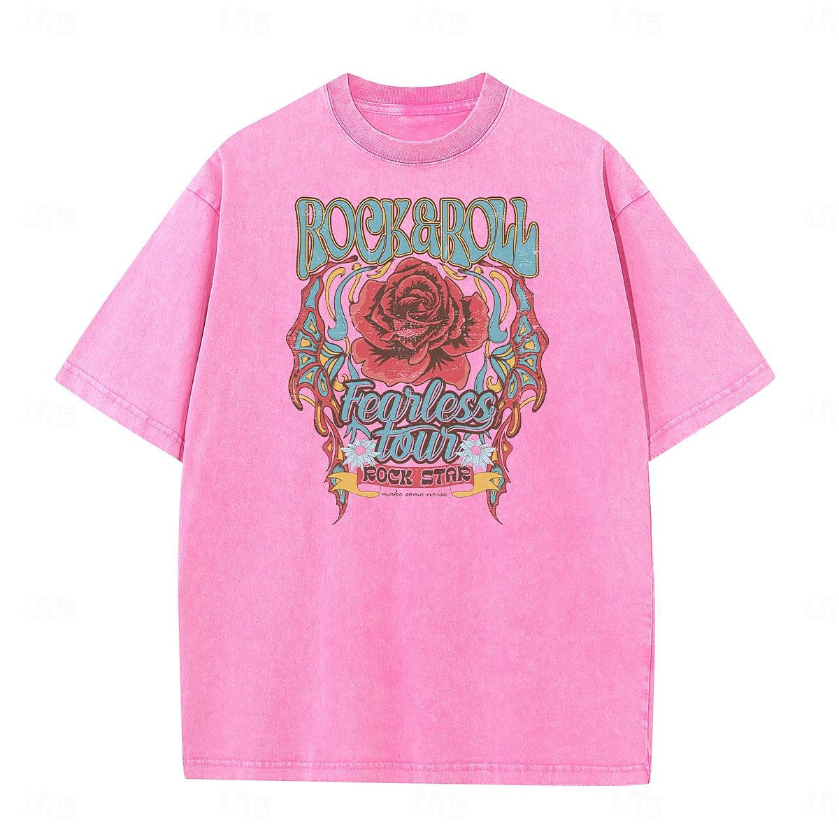 Women's T shirt Tee Acid Wash 100% Cotton Rose Wild Western Rock and Roll Coachella Fearless Daily Summer