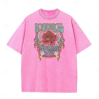 Women's T shirt Tee Acid Wash 100% Cotton Rose Wild Western Rock and Roll Coachella Fearless Daily Summer